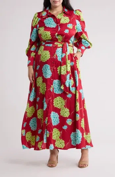 By Design Haiti Long Sleeve Maxi Shirtdress In Tossed Hydrangea