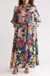 By Design Haiti Long Sleeve Maxi Shirtdress In Tropic Punch