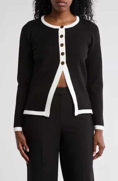 By Design Halsey Tipped Cardigan In Black/gardenia