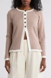 By Design Halsey Tipped Cardigan In Tapioca Heather/gardenia