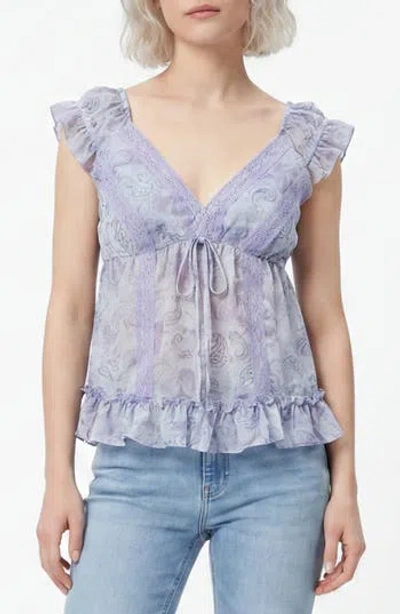 By Design Honey Paisley Lace Trim Peplum Top In Gray