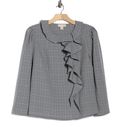 By Design Iconic Plaid Ruffle Top In Gray