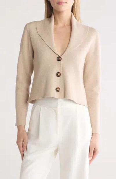 By Design Ines Knit Button Crop Cardigan In Oatmeal Heather