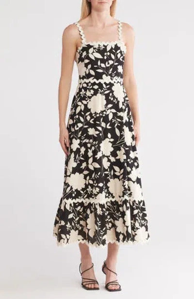 By Design Ipanema Rickrack Trim Fit & Flare Dress In Black/tapioca