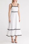 By Design Ipanema Rickrack Trim Fit & Flare Dress In White/black