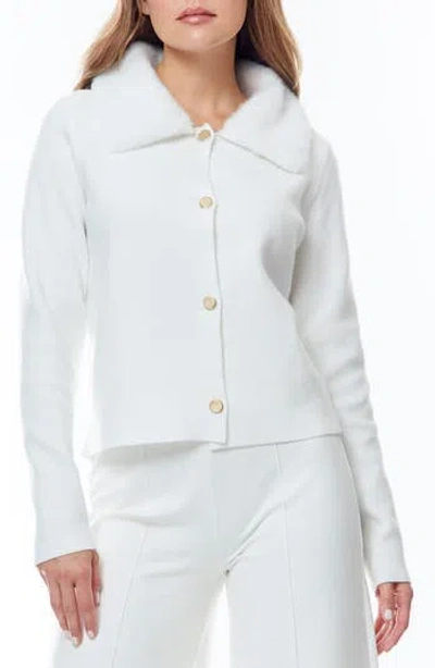 By Design Isa Faux Fir Trim Cardigan In Antique White