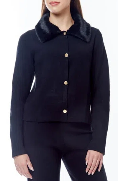 By Design Isa Faux Fir Trim Cardigan In Black