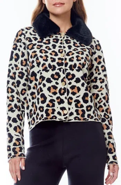 By Design Isa Faux Fir Trim Cardigan In Keira Leopard