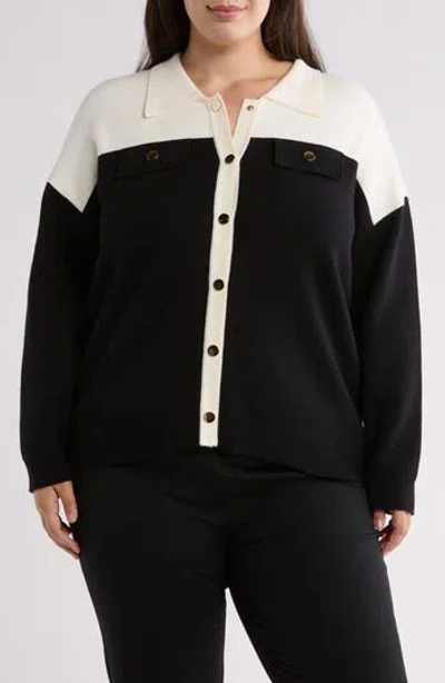 By Design Isadora Colorblock Sweater Jacket In Winter White/black