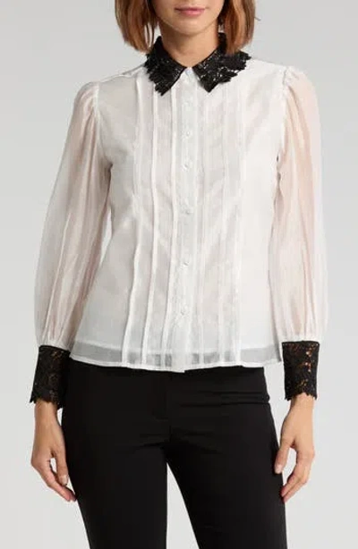 By Design Jaycee Lace Collar Button-up Shirt In Antique White/black