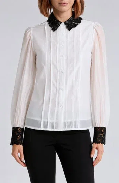 By Design Jaycee Lace Collar Shirt In White