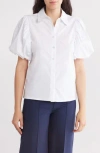 By Design Jayla Embroidered Puff Sleeve Button-up Shirt In Bright White