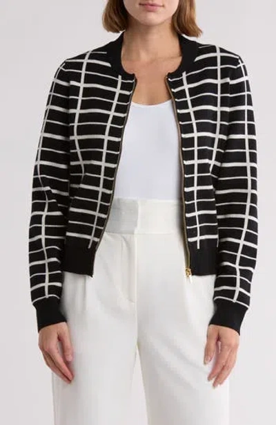 By Design Jenny Double Knit Bomber Jacket In Eve Windowpane