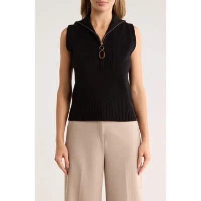 By Design Johanna Sleeveless Zip Front Top In Black