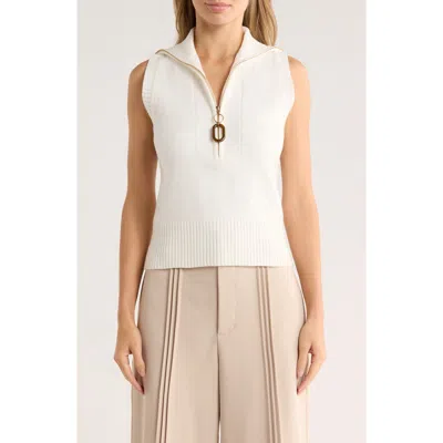 By Design Johanna Sleeveless Zip Front Top In White