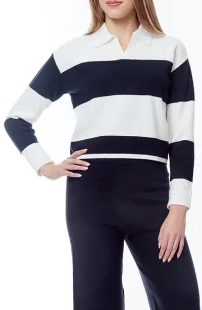 By Design Josefine Stripe Rugby Crop Sweater In Black/gardenia