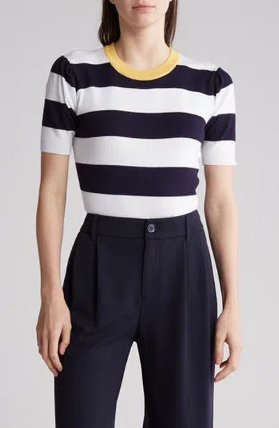 By Design Juni Stripe Knit Shirt In Banana/navy Blazer/gardenia