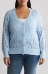 By Design Karina Crochet Cardigan In Chambray Blue