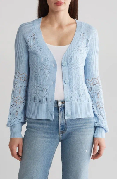 By Design Karina Pointelle Stitch Cardigan In Chambray Blue