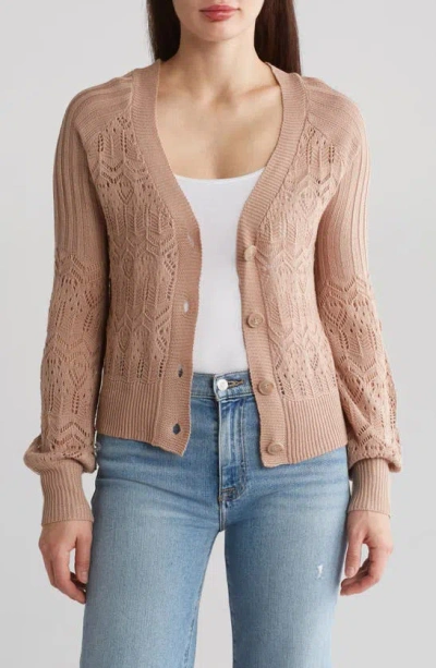 By Design Karina Pointelle Stitch Cardigan In Taupe