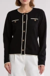 By Design Keira Chest Pocket Cardigan In Tipped Black