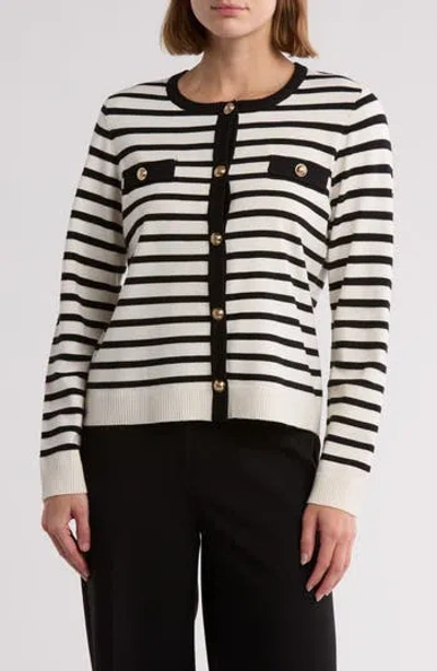 By Design Keira Chest Pocket Cardigan In Antique Stripe