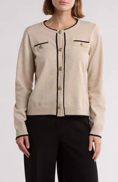 By Design Keira Chest Pocket Cardigan In Tipped Oatmeal