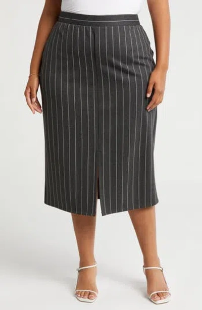 By Design Kim Ponte Pencil Skirt In Charcoal Grey/white Pinstripe