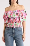 By Design Laura Floral Ruffle Short Sleeve Top In Floral Palette