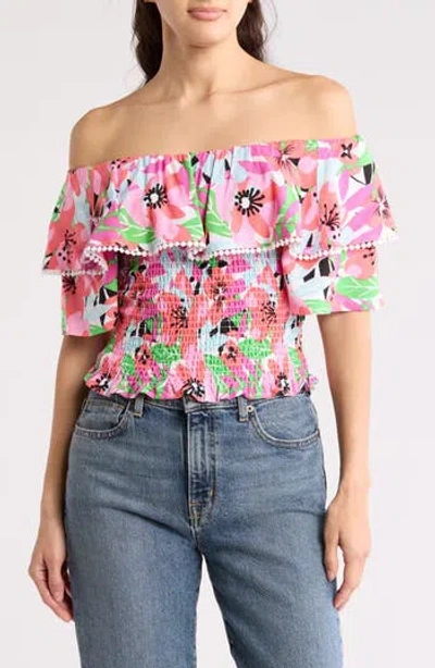 By Design Laura Floral Ruffle Short Sleeve Top In Floral Palette