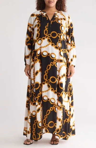 By Design Lauren Printed Long Sleeve Maxi Dress In Geometry Link