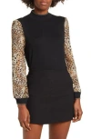 By Design Leila Mock Neck Chiffon Sleeve Sweater In Black W/zookeeper