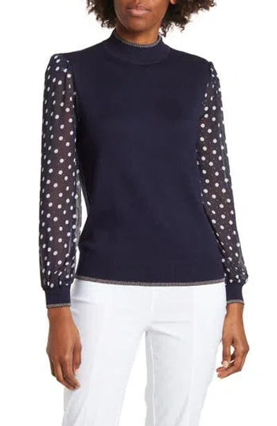 By Design Leila Mock Neck Chiffon Sleeve Sweater In Blue