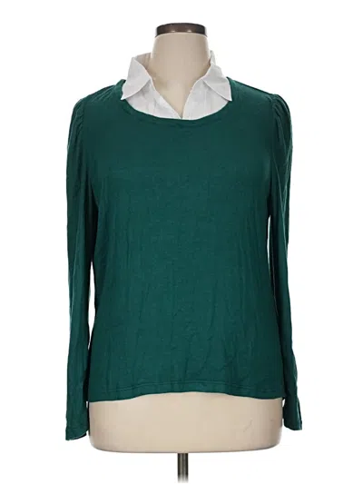 Pre-owned By Design Long Sleeve Top Green Crew Neck Tops