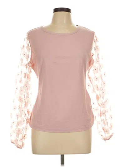 Pre-owned By Design Long Sleeve Top Pink Crew Neck Tops