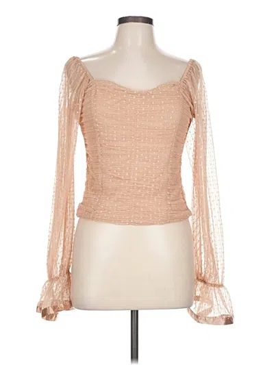 Pre-owned By Design Long Sleeve Top Tan Sweetheart Neckline Tops In Brown