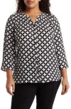 By Design Lorelai 3/4 Sleeve Blouse In Retro Geo Black/white