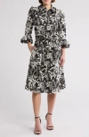 By Design Lucia Stretch Cotton Poplin Shirtdress In Black/gardenia Lucia Flower