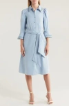 By Design Lucia Stretch Cotton Poplin Shirtdress In Dusty Blue