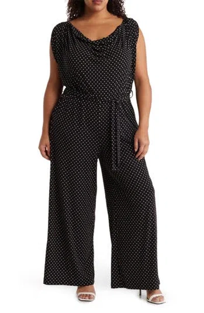 By Design Marielle Cowl Neck Jumpsuit In Black/white Dot