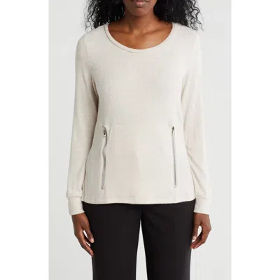 By Design Mavis Zip Pocket Pullover In Oatmeal