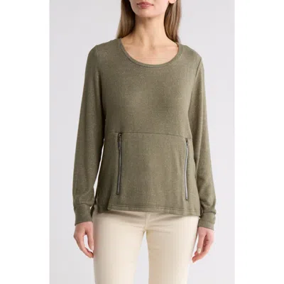 By Design Mavis Zip Pocket Pullover In Olive