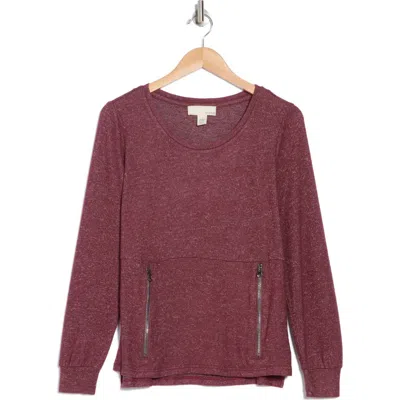 By Design Mavis Zip Pocket Pullover In Raisin