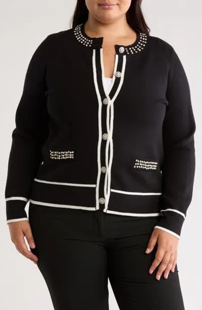By Design Milly Embellished Button Front Cardigan In Black