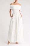 By Design Monet Off-the-shoulder Mixed Media Maxi Dress In White
