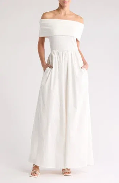 By Design Monet Off-the-shoulder Mixed Media Maxi Dress In White