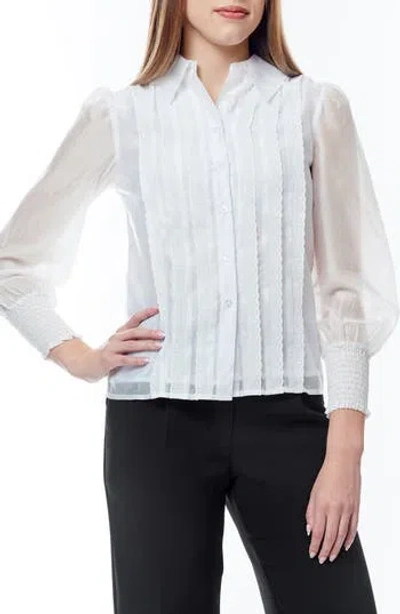 By Design Natalie Lace Trim Pleated Front Button-up Shirt In Bright White