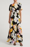 By Design Ophelia Puff Sleeve Maxi Dress In Blurred Water Flower
