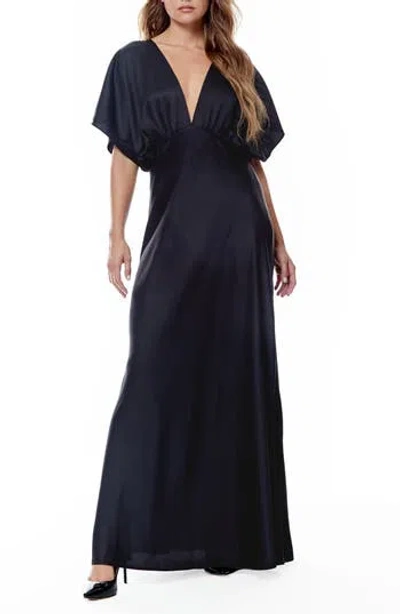 By Design Paige Dolman Sleeve Satin Dress In Black