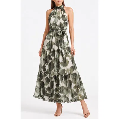By Design Palermo Tiered Maxi Halter Dress In Leaf Garden
